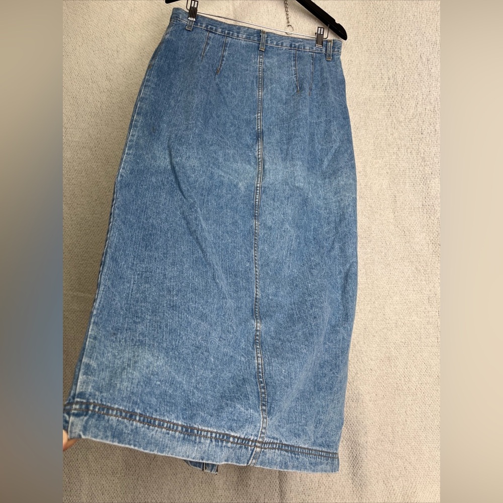 Vintage Maxi Denim Skirt Jay Jacobs Button Front Pencil Jean 90s Faded USA Jr 13 - Picture 15 of 16